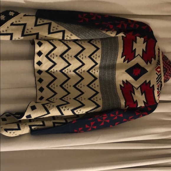 GUC blue and red patterned open cardigan sweater - Picture 2 of 2